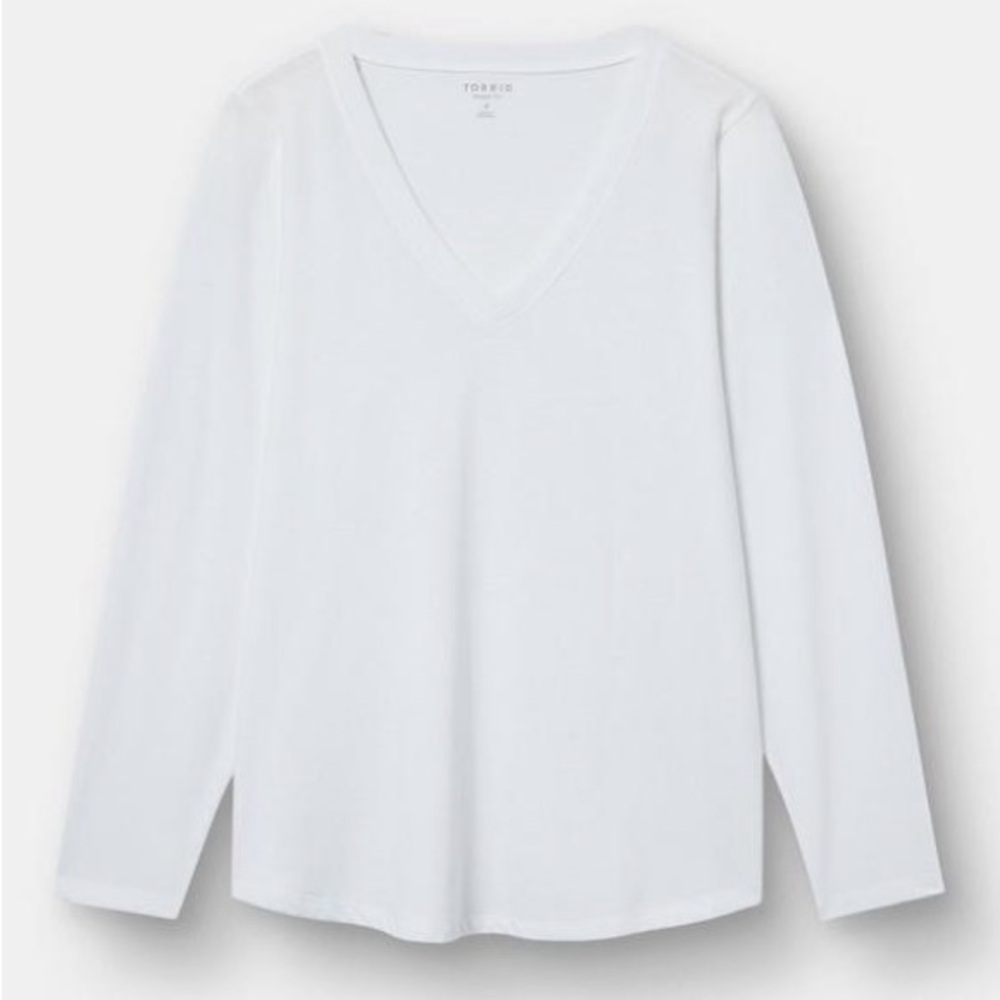 Torrid White V-Neck Long Sleeve Tee